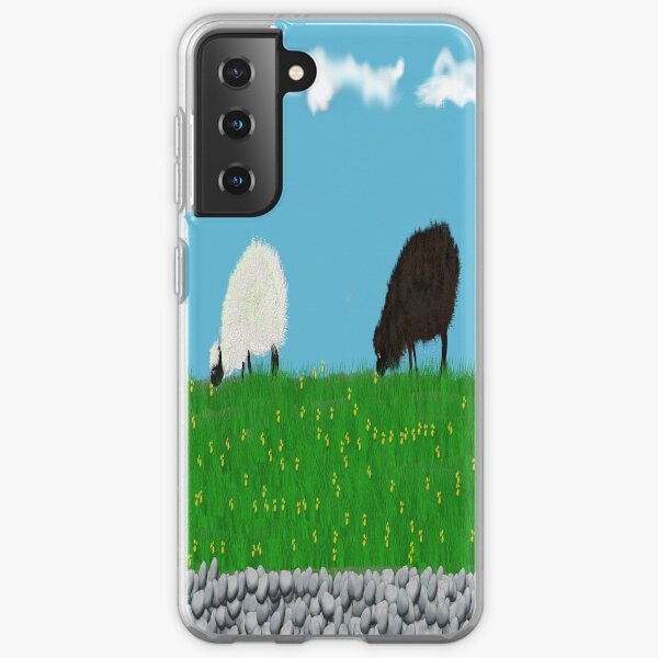 One black one white sheep grazing in the meadow Samsung Galaxy Soft Case