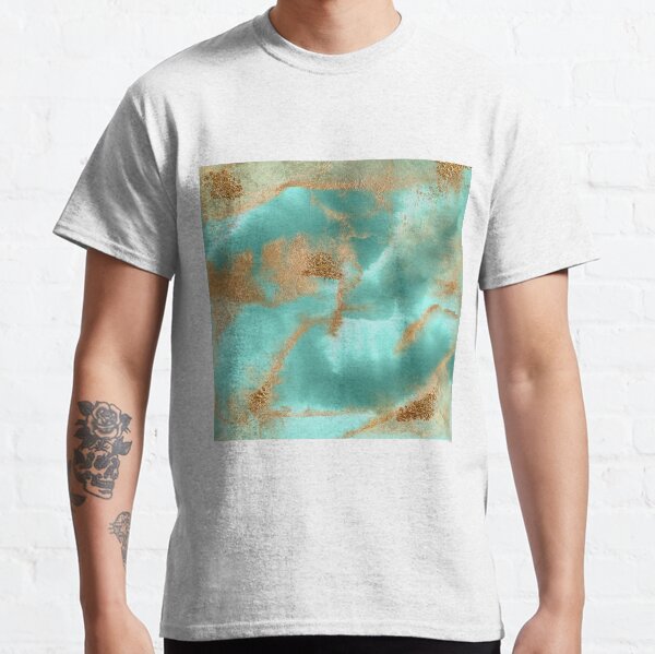 Turquoise Ocean Glamour Gold Faux Marbled texture Classic T-Shirt