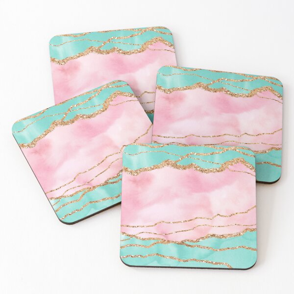 Girly Trend Pink And Ocean Green Marble Landscape Coasters (Set of 4)