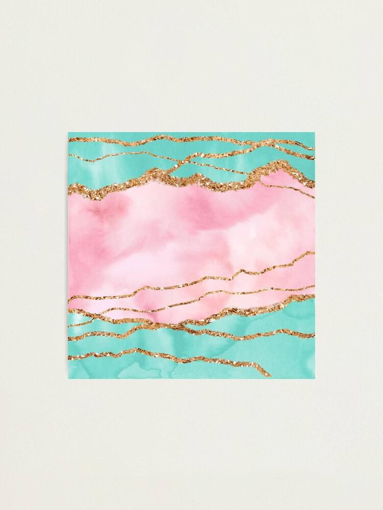 Alternate view of Girly Trend Pink And Ocean Green Marble Landscape Photographic Print