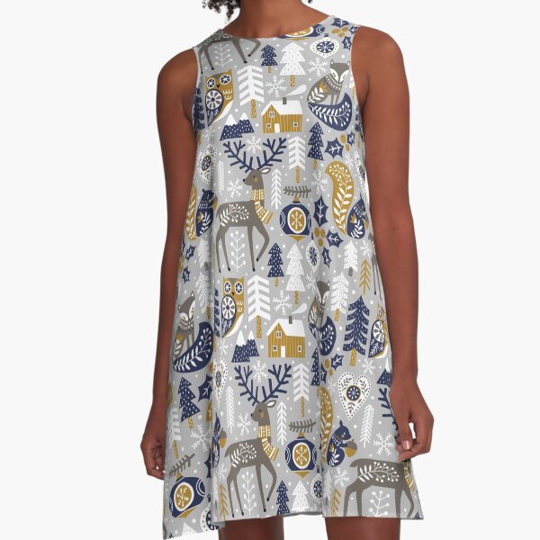 Scandinavian Christmas / Light Grey A-Line Dress