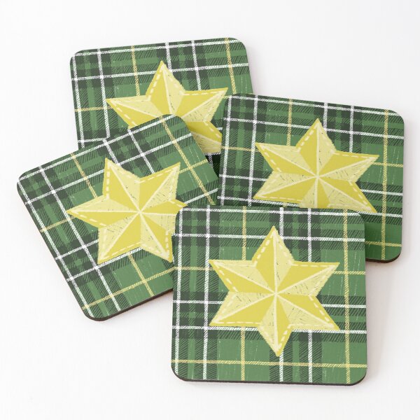 Item preview, Gold Six Pointed Star on Green Plaid designed and sold by BookTalkBecky.