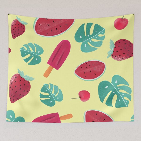 Item preview, Pattern of Strawberrys, Watermelons, Cherrys and Leaves Fruits designed and sold by SimplePickUps.