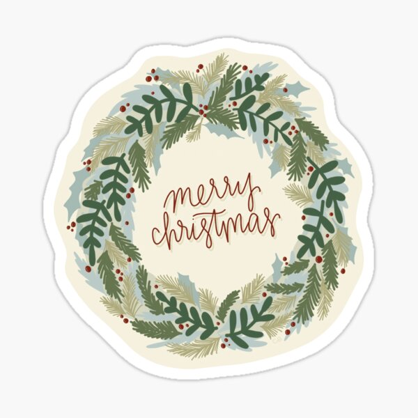 Xmas Wreath - "Merry Christmas" Glossy Sticker