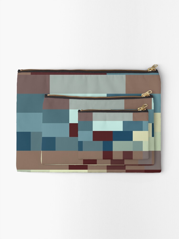 Alternate view of Checkered Pattern Design Brown Blue Tan Zipper Pouch