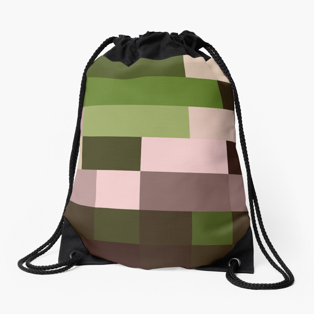Checkered Pattern Green Brown Pink Drawstring Bag
