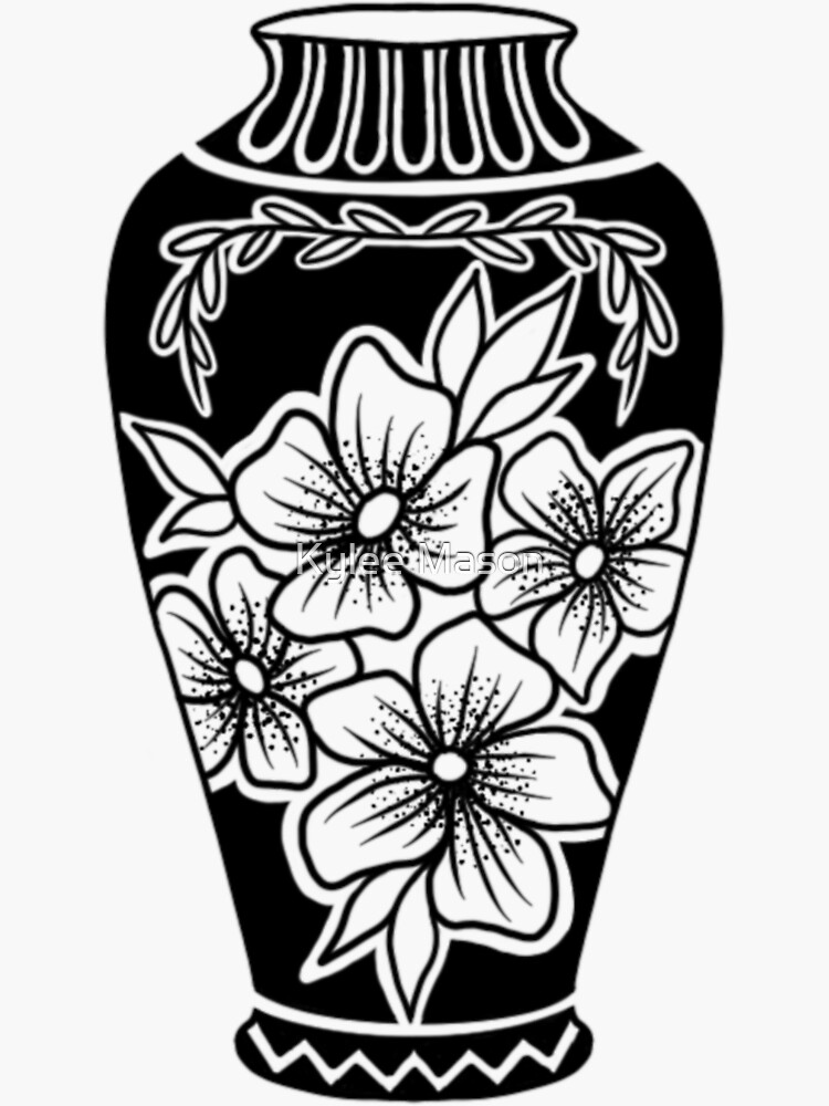Photo about Beautiful black and white vase with floral decoration isolated,  hand drawing. Illustration of a… | Mandala design art, Black and white vase,  Mandala art