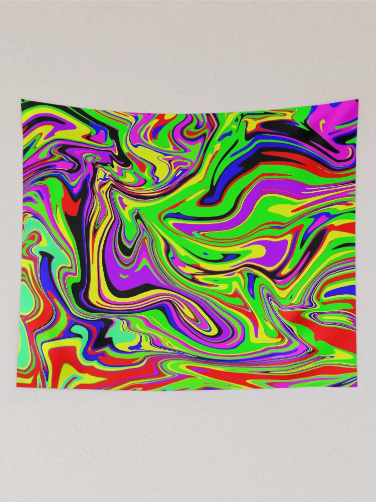 Thumbnail 2 of 3, Tapestry, Colorful Psychedelic Swirly Pattern designed and sold by DesignCodeStore.