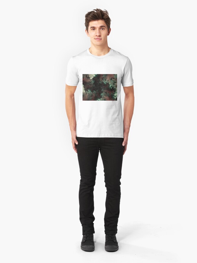 Alternate view of Red Green Snowflake Abstract Design Slim Fit T-Shirt