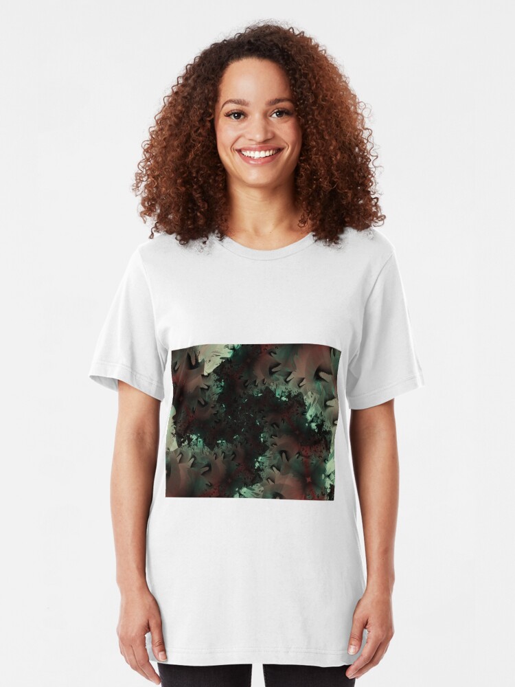 Alternate view of Red Green Snowflake Abstract Design Slim Fit T-Shirt
