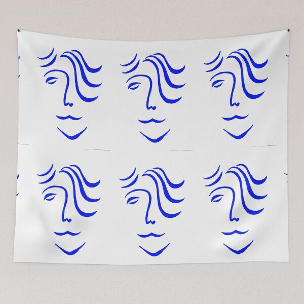Item preview, Abstract freestyle, stylised painting of a face in blue - Face with Long Hair  designed and sold by Roro-WB.