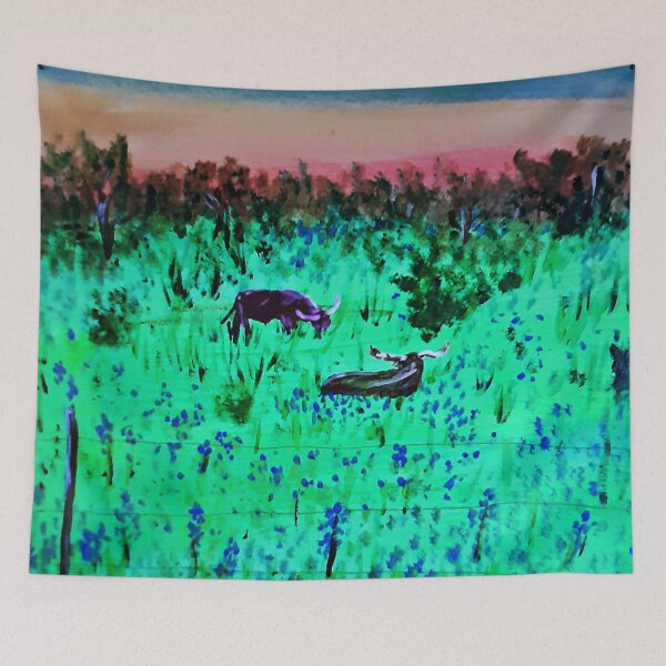 Item preview, steer in blue bonnet field designed and sold by dfwilliamson.