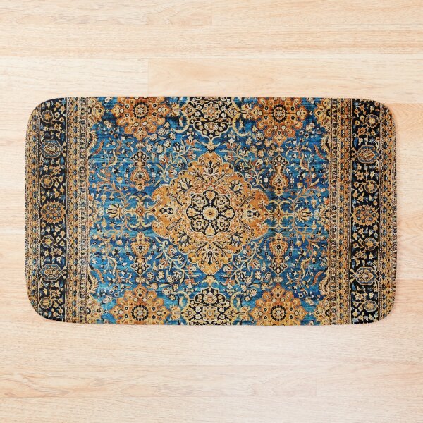 Uphome Boho Abstract Bathroom Rugs Blue Plant Non-Slip Bath Mat