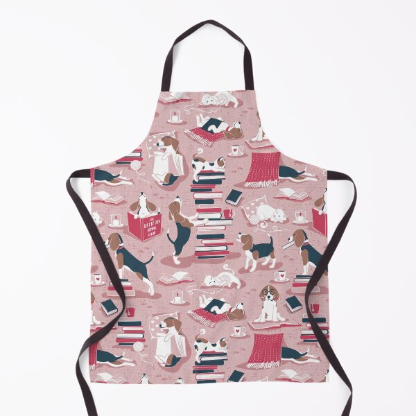Item preview, Life is better with books a hot drink and a friend // pink background brown white and blue beagles and cats and red cozy details designed and sold by SelmaCardoso.