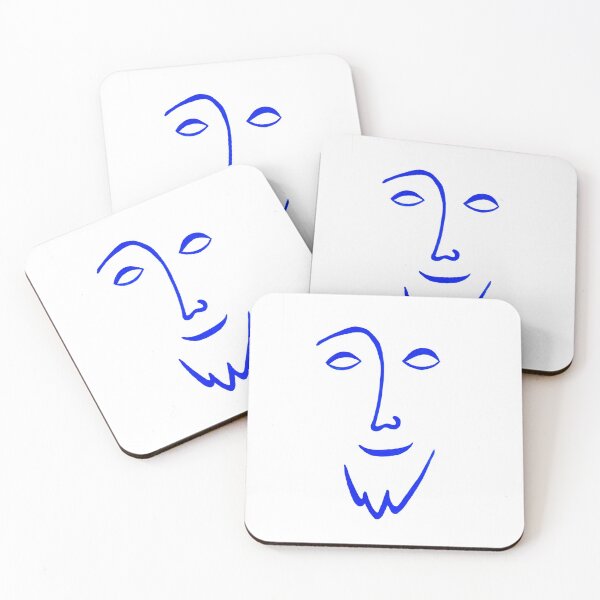Item preview, Modern Abstract Line Painting of a Face in Blue - Man with a Beard designed and sold by Roro-WB.