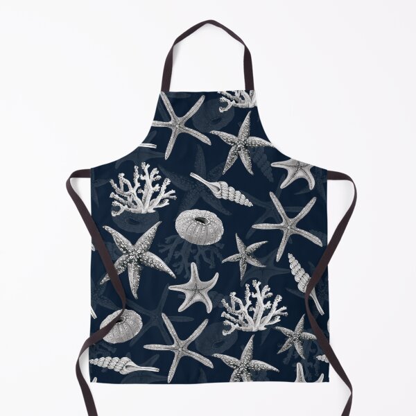 Item preview, dark blue background in nautical style with starfish seashells and corals designed and sold by Lana1512.
