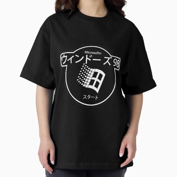 Vista previa del artículo con la obra «Camiseta japonesa Vaporwave de Windows 98 en blanco y negro», diseñado y vendido por Groknak.