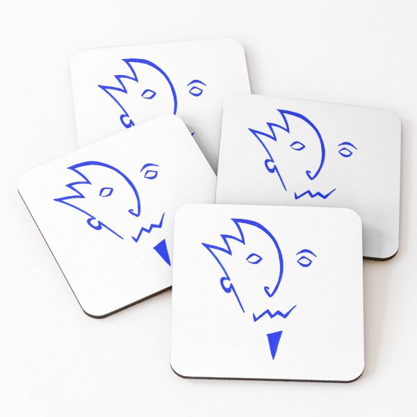 Item preview, Simple Abstract Line Painting of a Face - Man with Beard, Moustache and Spiky Hair in Blue designed and sold by Roro-WB.
