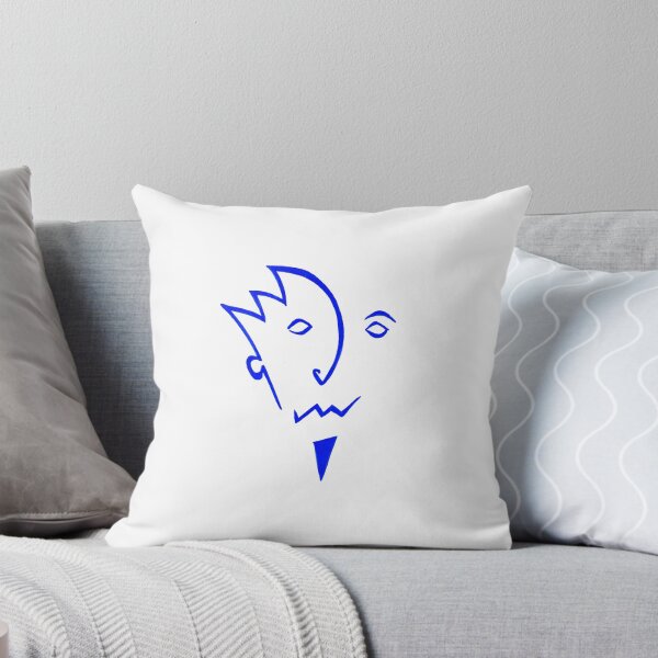 Item preview, Simple Abstract Line Painting of a Face - Man with Beard, Moustache and Spiky Hair in Blue designed and sold by Roro-WB.