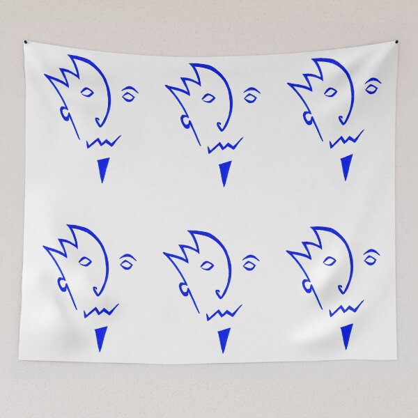 Item preview, Simple Abstract Line Painting of a Face - Man with Beard, Moustache and Spiky Hair in Blue designed and sold by Roro-WB.