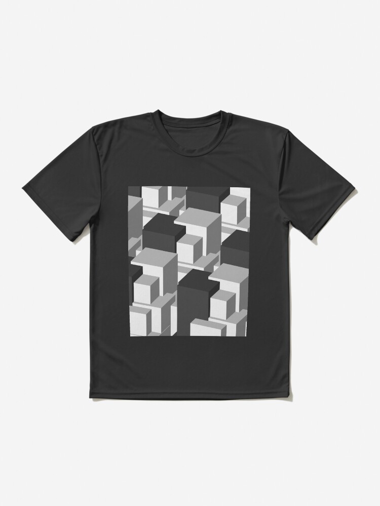 3D Optical Illusion Blocks Tech Geometry Pattern (Black