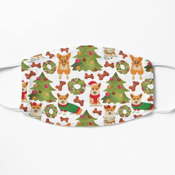 Corgi Christmas White Flat Mask