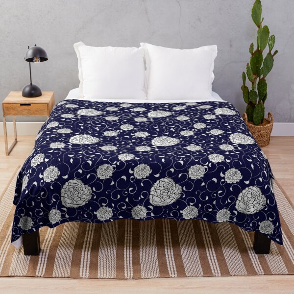 Item preview, White Peonies in the Dark Midnight Blue  designed and sold by Skeenazlan.