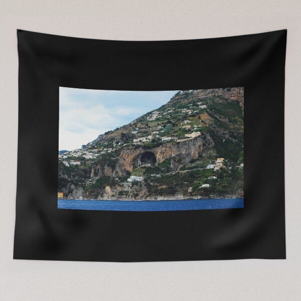 Item preview, Panorama in Amalfi coast with a mountain scattered with buildings and a huge cavern in the middle designed and sold by Kristina Drozd.