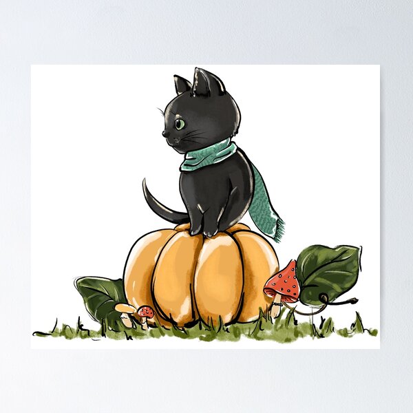 Item preview, Black Cat and the Pumpkin designed and sold by CreativeBu.
