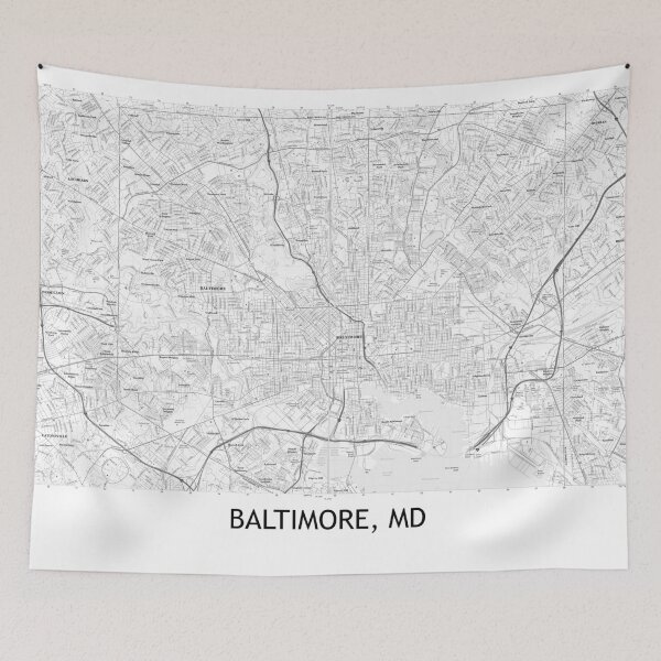Item preview, Baltimore, MD Topographical Map Black and White designed and sold by PGHPhotoCo.