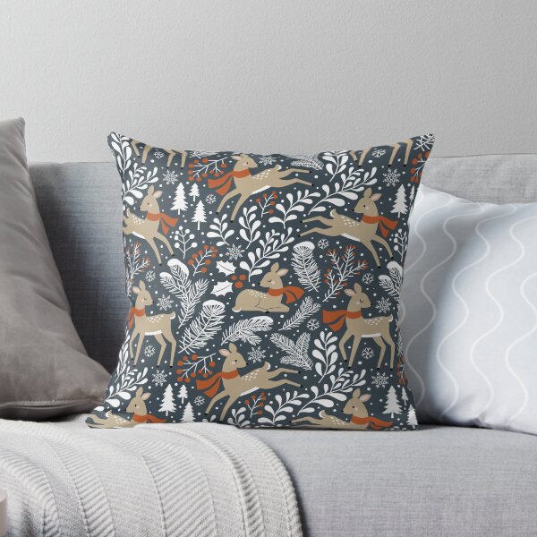 Winter Deer / Dark Grey Throw Pillow