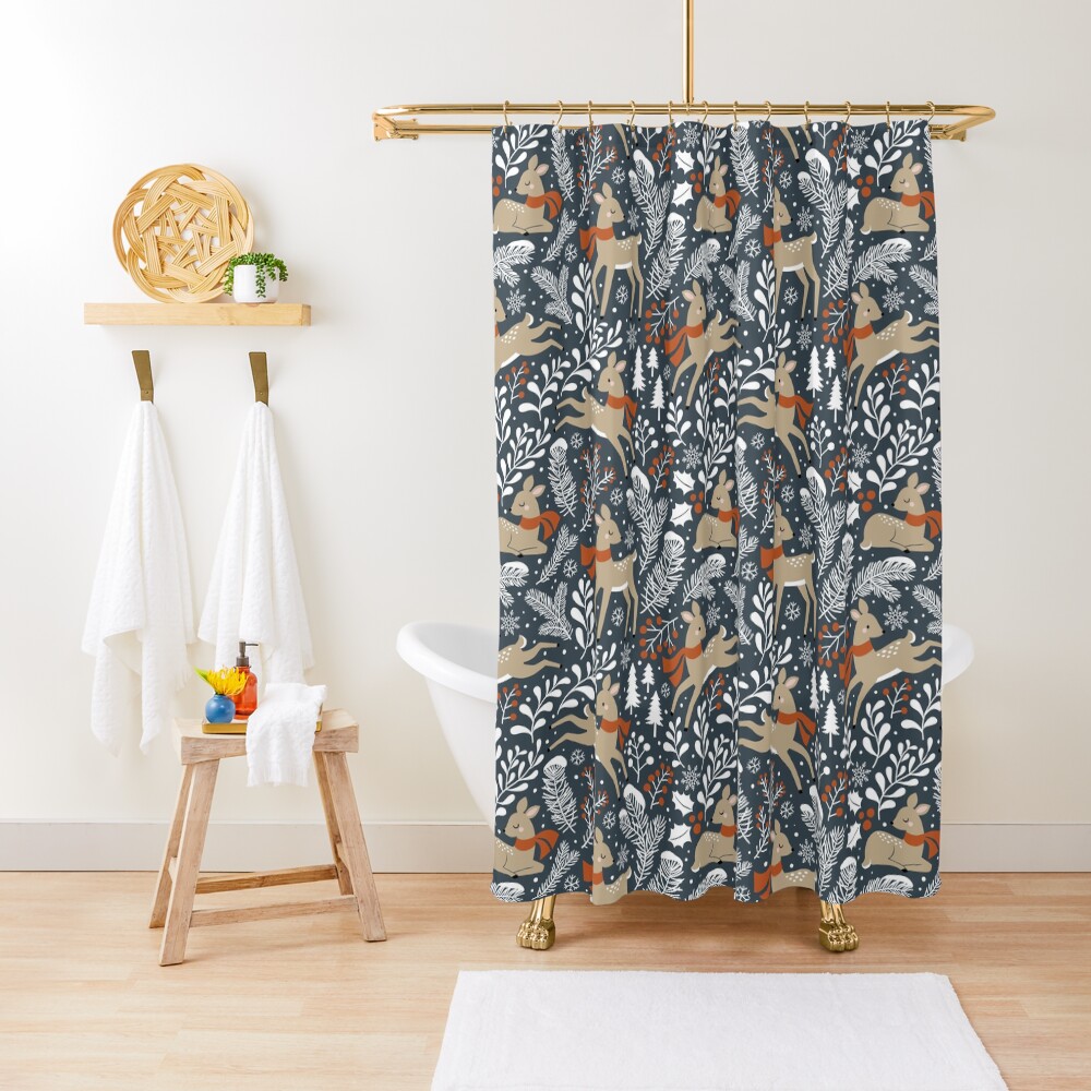 "Winter Deer / Dark Grey" Shower Curtain for Sale by MirabellePrint