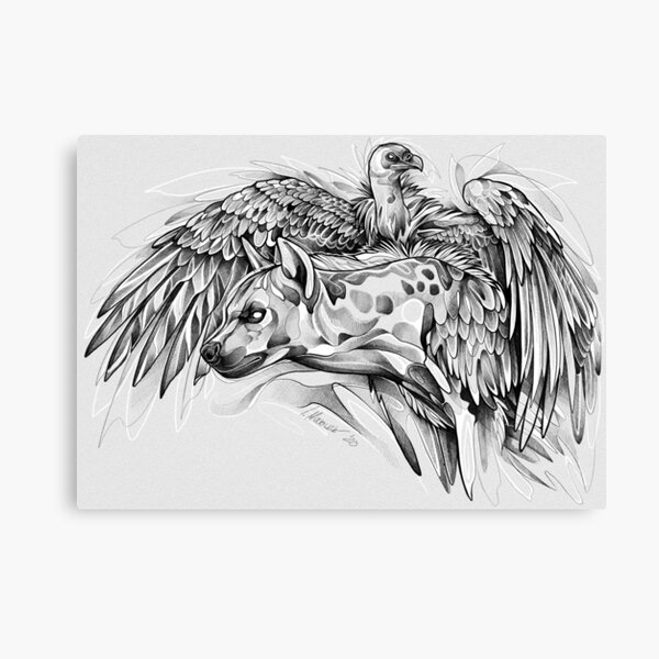 Blackwork Vulture & Hyena Leinwanddruck