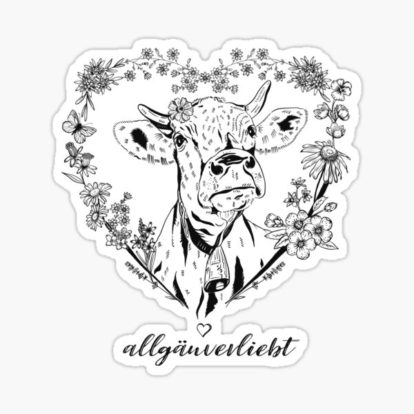 allgäuverliebt - Kuh im Blumenherz / Schwarz Sticker