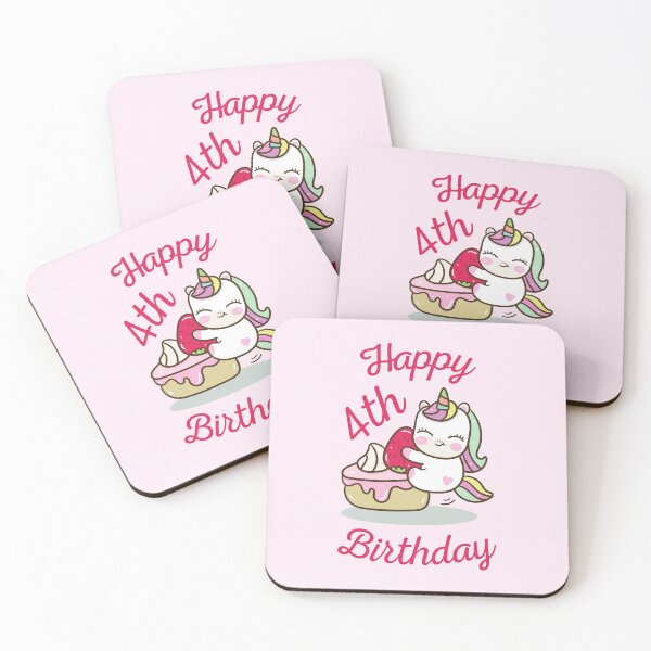 Item preview, Happy Fourth Birthday - Cute Unicorn with a Strawberry designed and sold by color-garden.