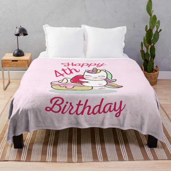 Item preview, Happy Fourth Birthday - Cute Unicorn with a Strawberry designed and sold by color-garden.