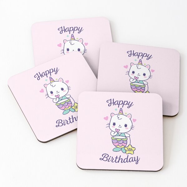 Item preview, Happy Fifth Birthday - Cute Unicorn Cat Mermaid with a Star designed and sold by color-garden.
