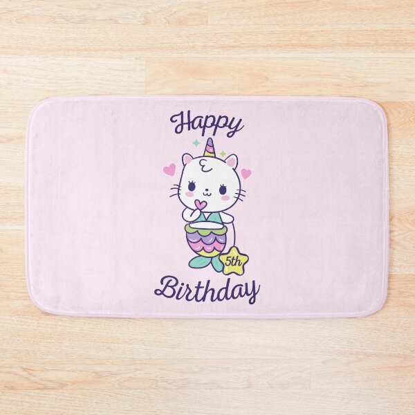 Item preview, Happy Fifth Birthday - Cute Unicorn Cat Mermaid with a Star designed and sold by color-garden.