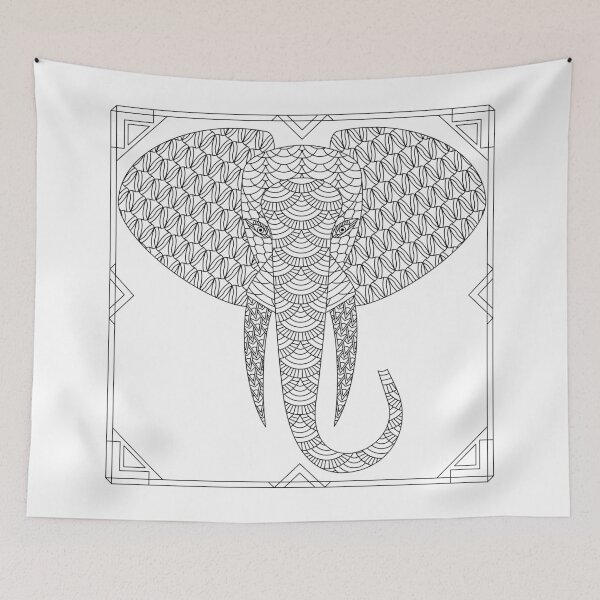 Item preview, Elephant Line Art Design with Geometric Border designed and sold by Laura Ray Leslie.