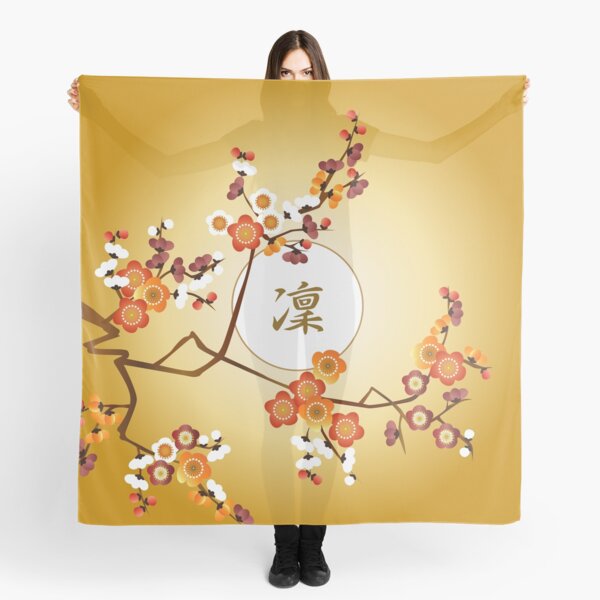 Japanese Plum Blossoms Dignified Moon Branch Gold Orange Scarf