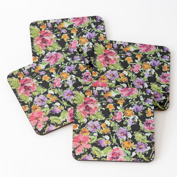 Item preview, Impressionistic Pink and Lavender Roses on Black Ground designed and sold by Leslie Rogers Todder.