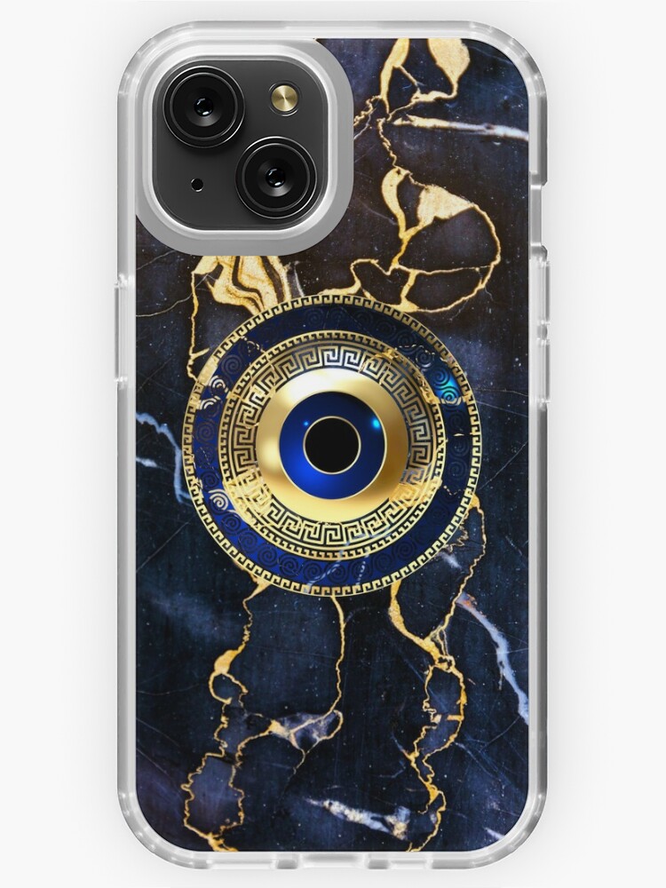 Mati Evil Eye Navy BlueGold Greek Key Gold Patterns