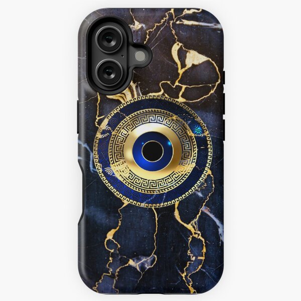 Item preview, Mati Evil Eye Navy BlueGold Greek Key Gold Patterns designed and sold by Yiorgos Designs.