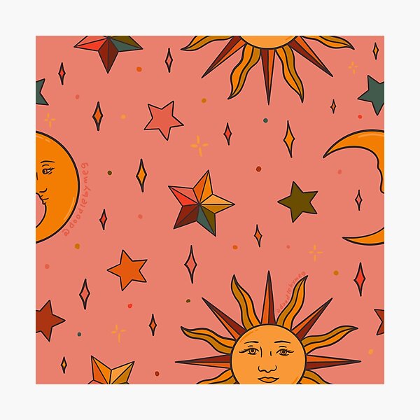 Item preview, Folk Moon and Star Print designed and sold by doodlebymeg.