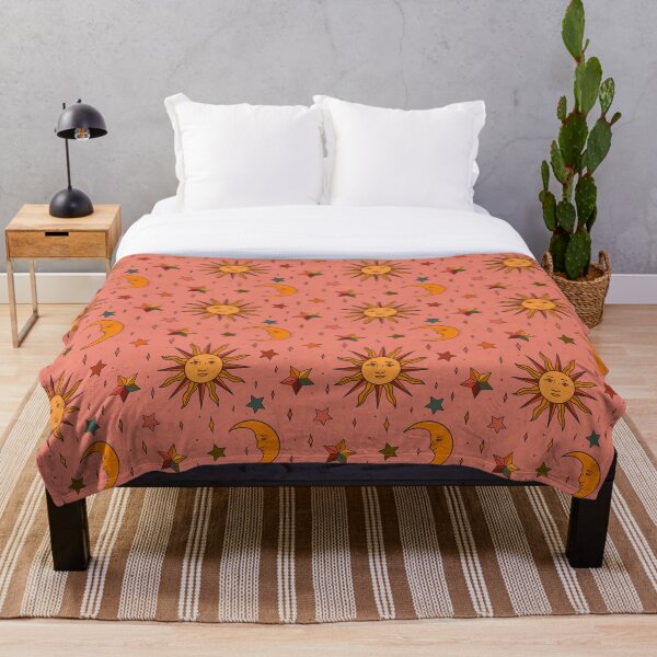 Folk Moon and Star Print Throw Blanket