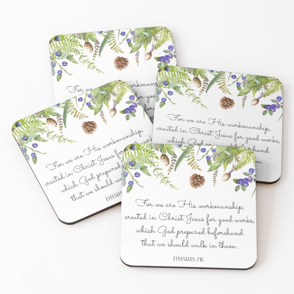Item preview, Ephesians 2:10 Bible Scripture Verse - Watercolor Forest Leaves & Berries designed and sold by EmilyKHandmade.