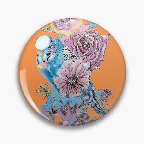 Item preview, Blue Budgie and Rose Watercolor Painting on Orange designed and sold by Sarah  Rajkotwala.