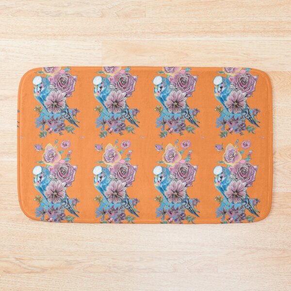 Item preview, Blue Budgie and Rose Watercolor Painting on Orange designed and sold by Sarah  Rajkotwala.