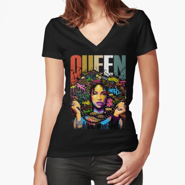 Queen , Black Women Strong, Black Girl, Melanin , Black Queen , black girl art, Afro women , Brown Sugar  Fitted V-Neck T-Shirt