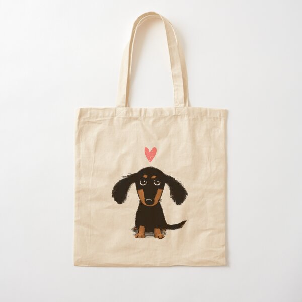 Dachshund Puppy Love | Cute Black and Tan Wiener Dog with Heart Cotton Tote Bag